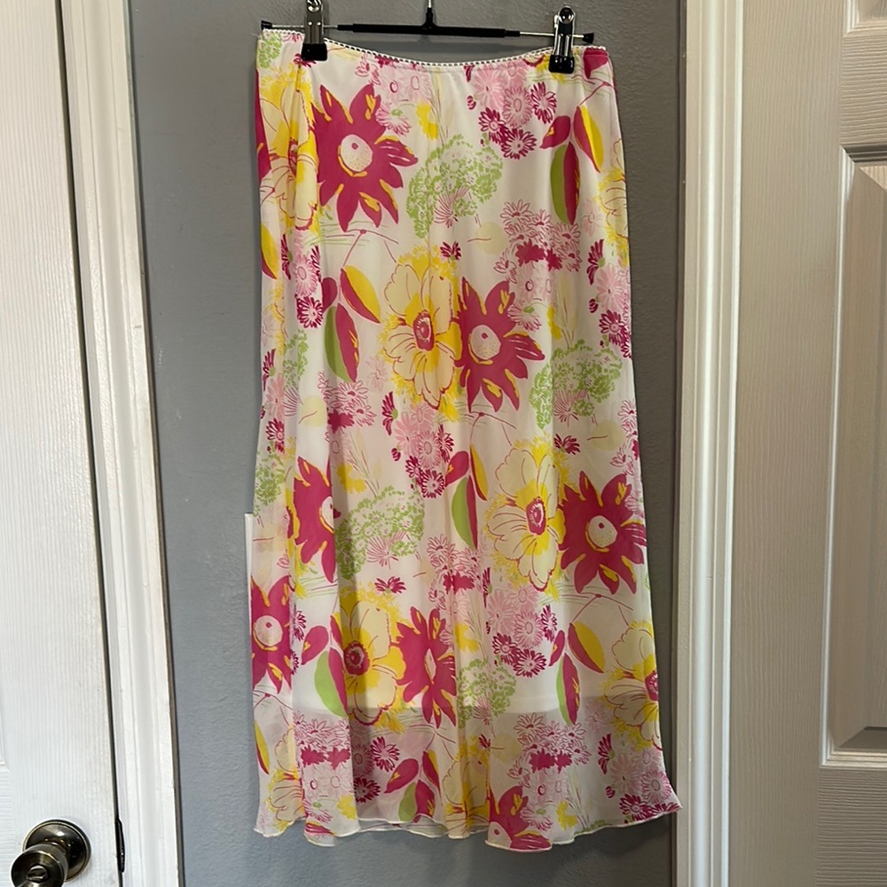 Vintage 1970s Floral Pink and Yellow Women's Skirt - Picture 1 of 5
